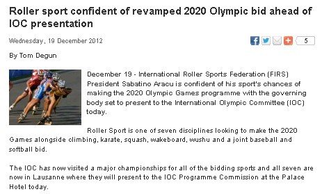国际轮滑联主席:轮滑运动进2020奥运会存希望